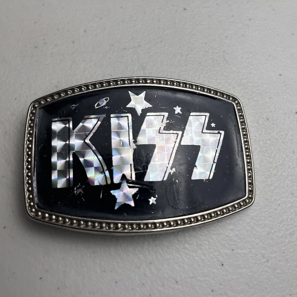 Kiss Vintage Belt Buckle Silver Prism Stars Planets Saturn Rock Collectible